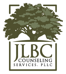 Logo for JLBC Counseling, featuring a live oak tree over text.